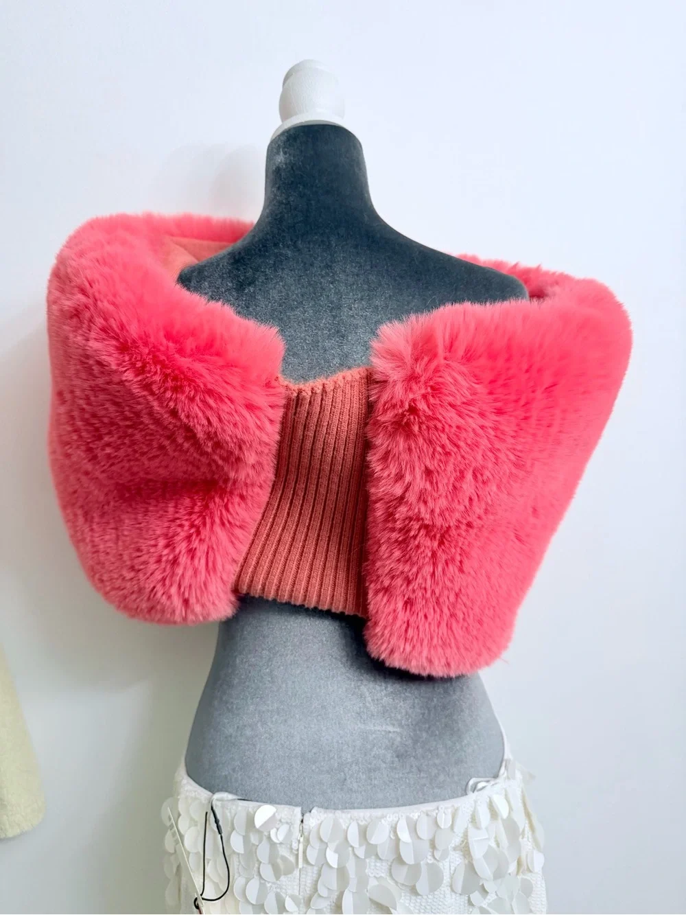 Anthropologie Plush Coral Pink Faux Fur Tube Capelet NWT $50